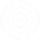 A gear with a check mark inside, surrounded by two circular arrows, symbolizing system updates or process automation.
